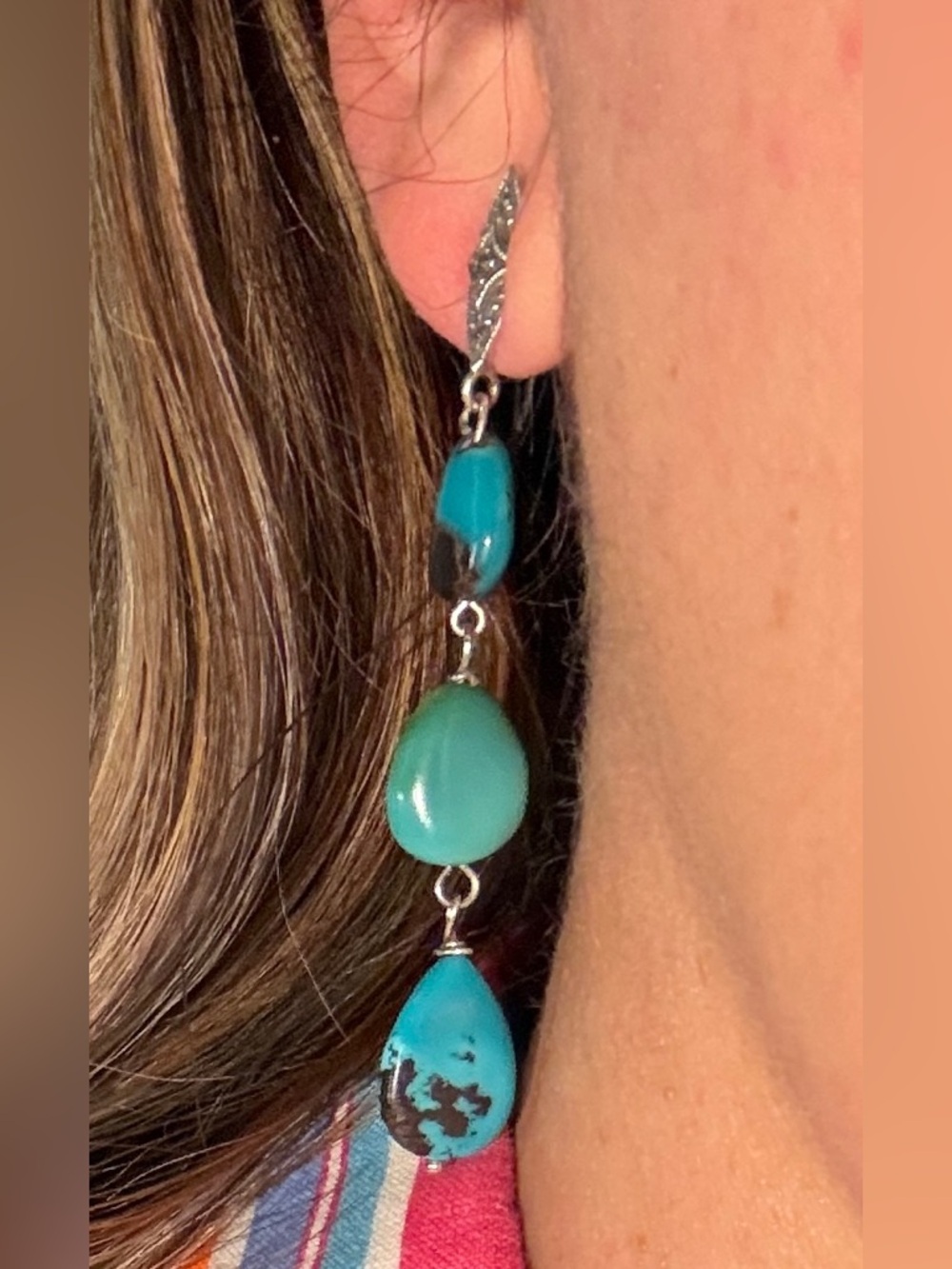 Gorgeous Native American Navajo Turquoise Marcasite Sterling 925 Drop Earrings - Picture 9 of 16